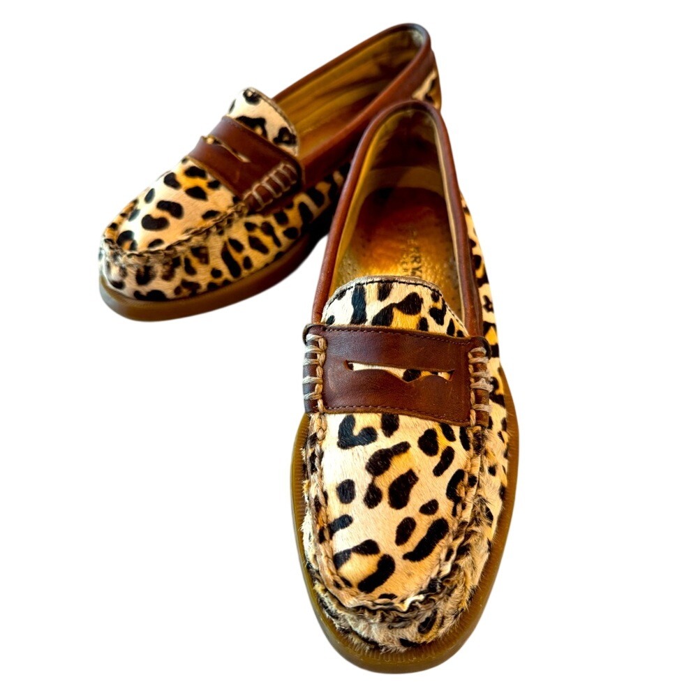 Sperry Top-Sider Womens Leopard Calf Hair Penny Loafers Brown 9293002 Size 5.5 M